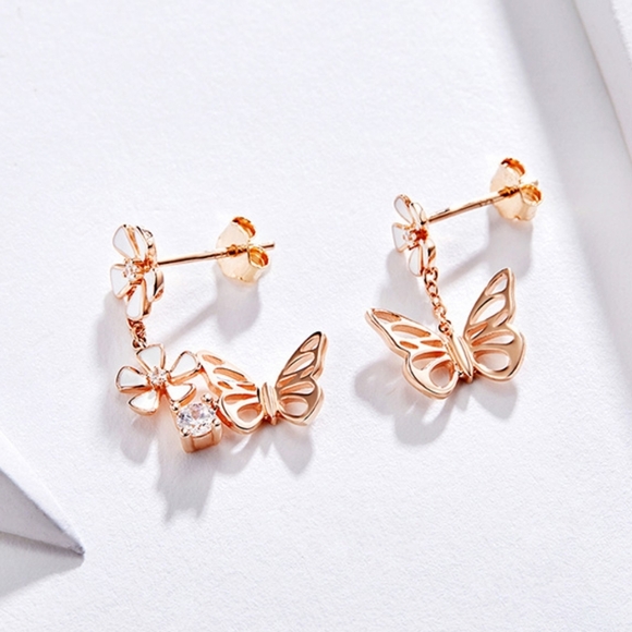 New Silver Dancing Butterfly Drop Earrings - Picture 3 of 6